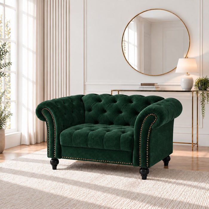 Mayfair Velvet Fabric 1.5 Seater Sofa, Green Velvet