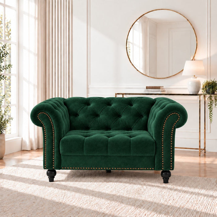 Mayfair Velvet Fabric 1.5 Seater Sofa, Green Velvet