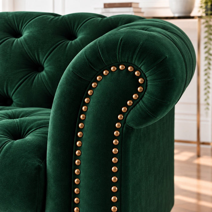 Mayfair Velvet Fabric 1.5 Seater Sofa, Green Velvet