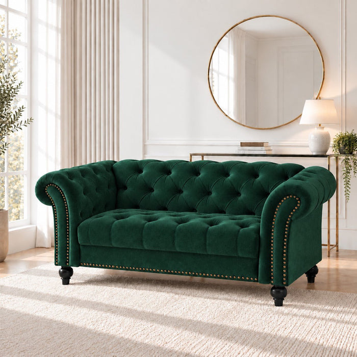 Mayfair Velvet Fabric 2 Seater Sofa, Green