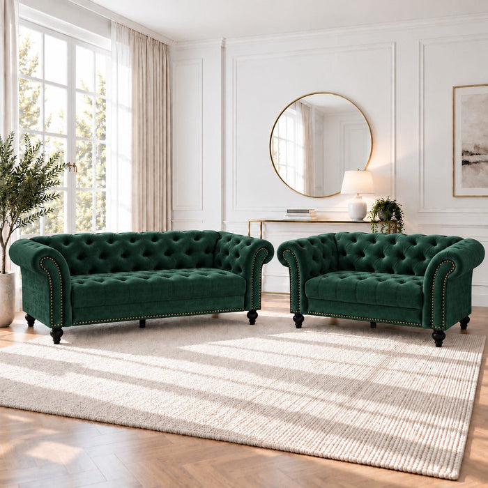 Mayfair Velvet Fabric 2+3 Seater Sofa Set, Green Velvet