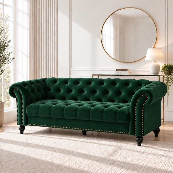 Mayfair Velvet Fabric 3 Seater Sofa, Green