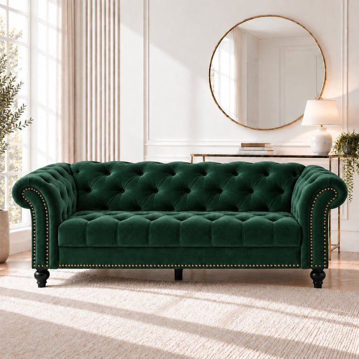 Mayfair Velvet Fabric 3 Seater Sofa, Green