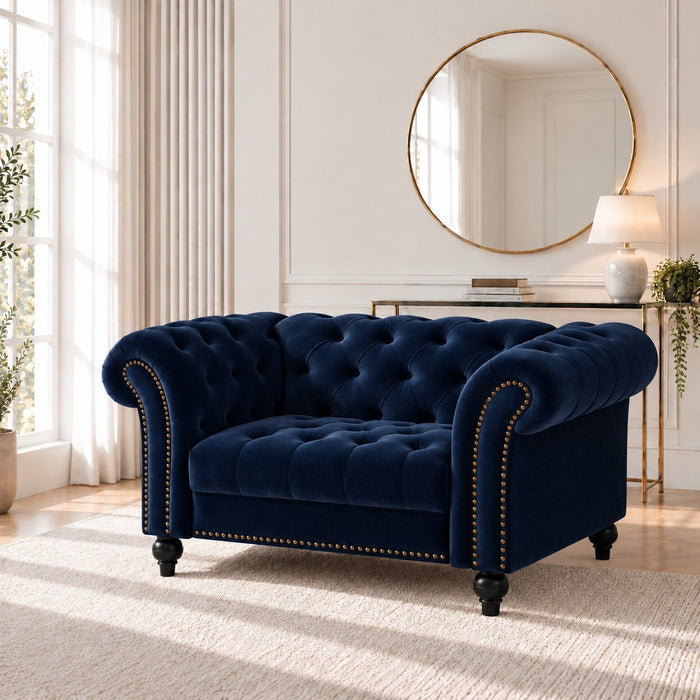 Mayfair Velvet Fabric 1.5 Seater Sofa, Midnight Blue elvet