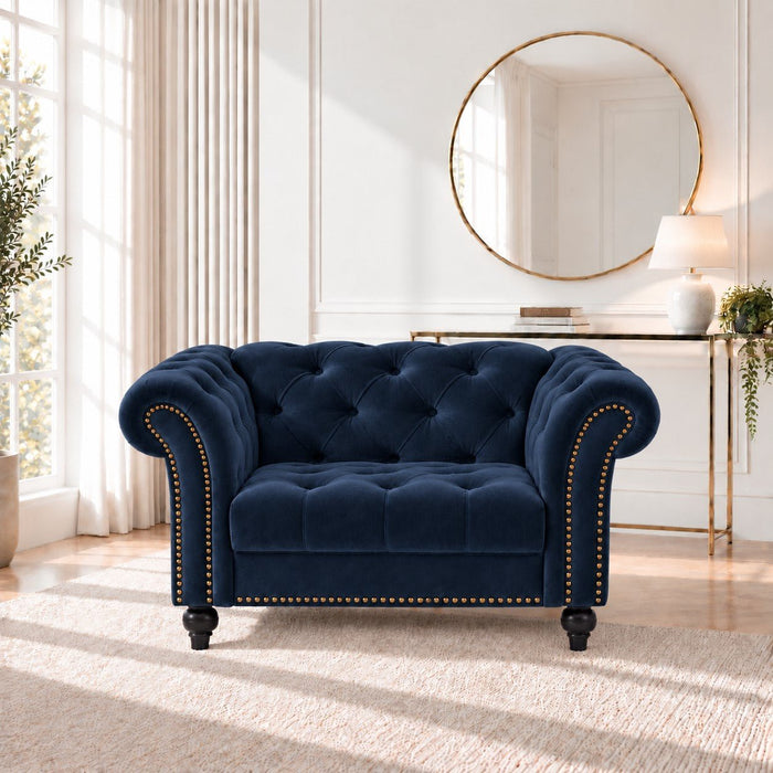Mayfair Velvet Fabric 1.5 Seater Sofa, Midnight Blue elvet