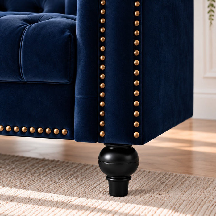 Mayfair Velvet Fabric 1.5 Seater Sofa, Midnight Blue elvet