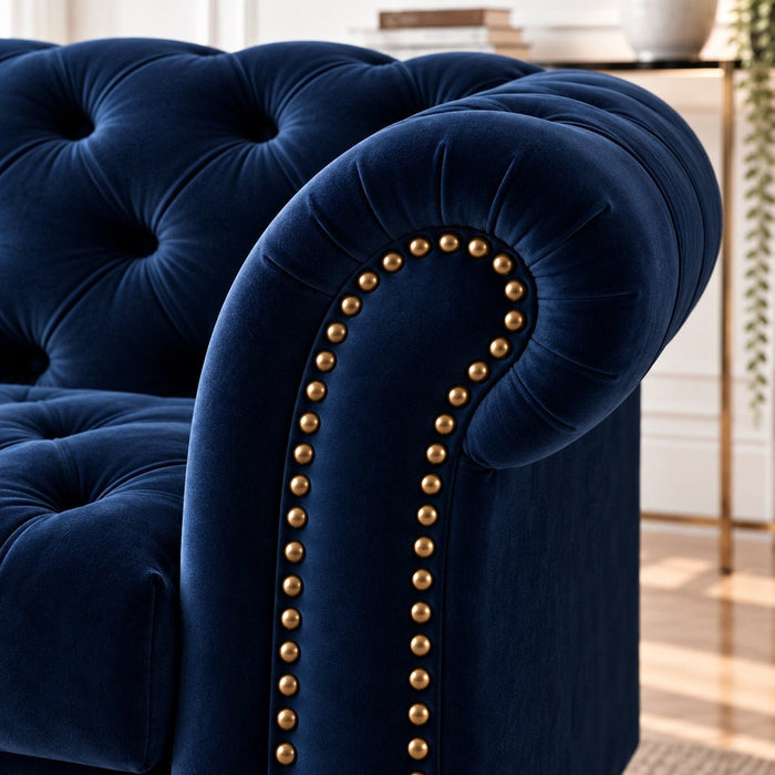 Mayfair Velvet Fabric 3 Seater Sofa, Midnight Blue