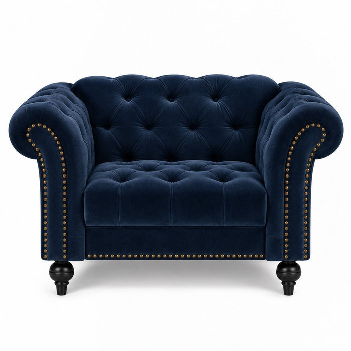 Mayfair Velvet Fabric 1.5 Seater Sofa, Midnight Blue elvet