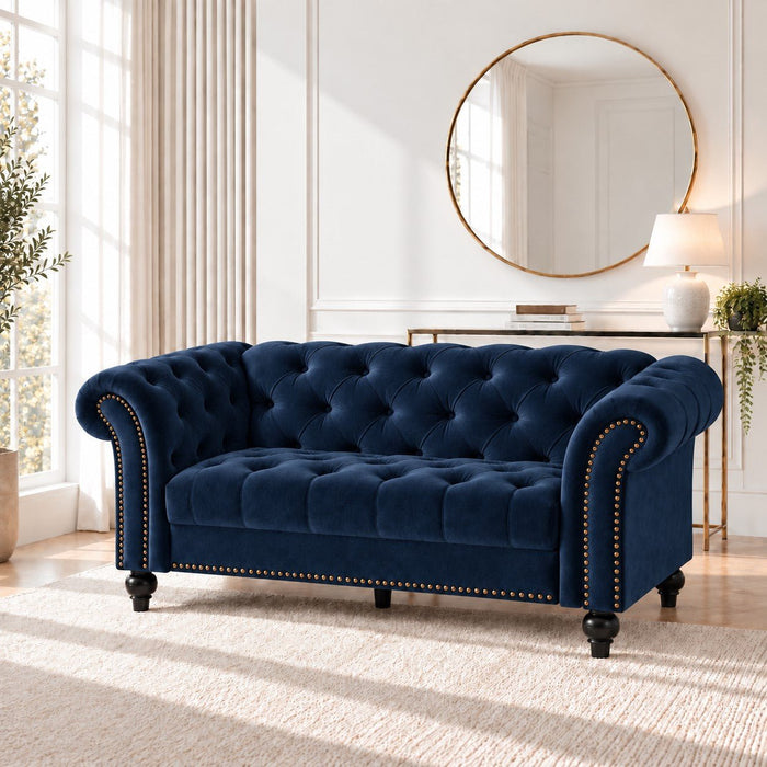 Mayfair Velvet Fabric 2 Seater Sofa, Midnight Blue