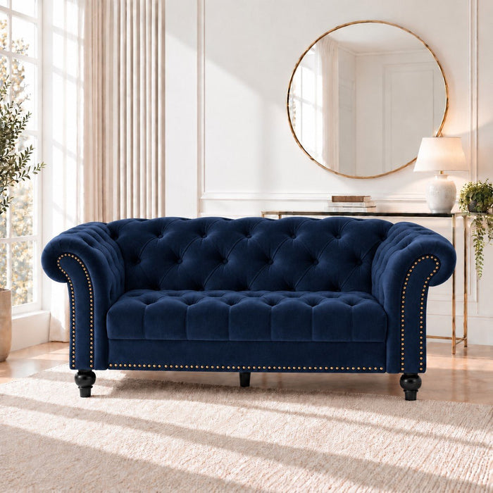 Mayfair Velvet Fabric 2 Seater Sofa, Midnight Blue