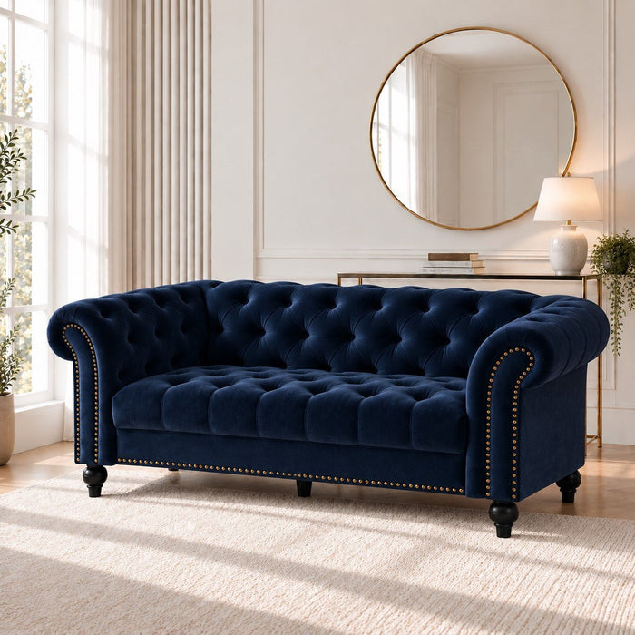 Mayfair Velvet Fabric 3 Seater Sofa, Midnight Blue