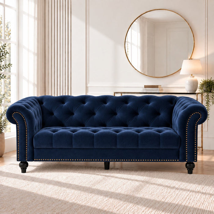 Mayfair Velvet Fabric 3 Seater Sofa, Midnight Blue