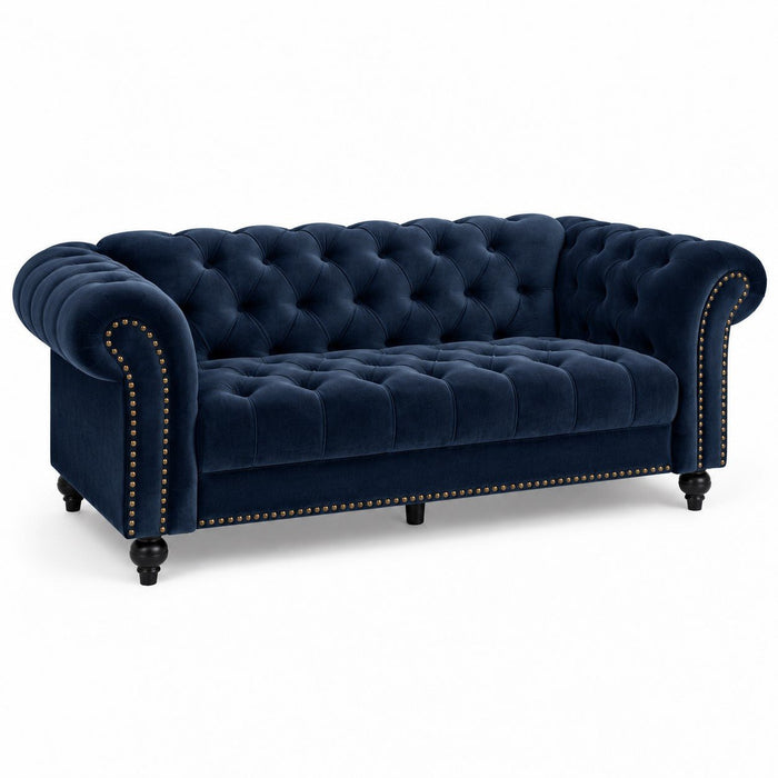 Mayfair Velvet Fabric 3 Seater Sofa, Midnight Blue