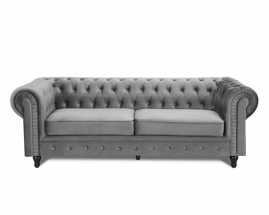 Chesterfield Pleat Velvet Fabric 2+3 Seater Sofa Set, Grey Velvet