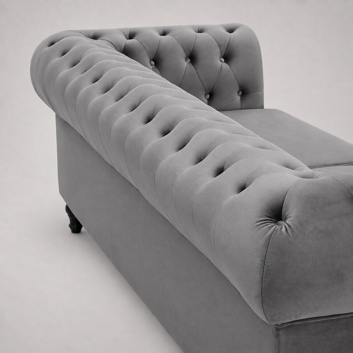Chesterfield Pleat Velvet Fabric 3 Seater Sofa, Grey