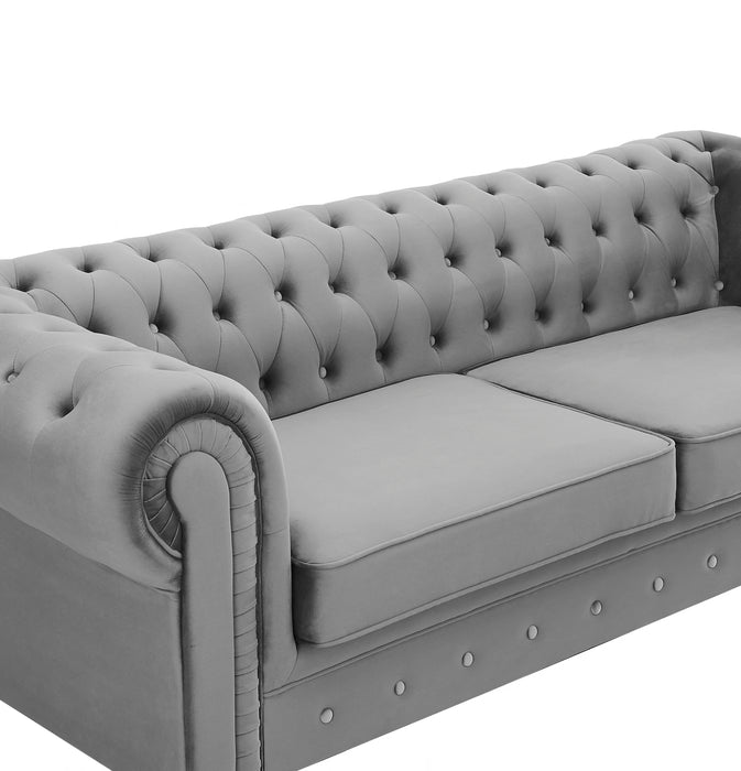 Chesterfield Velvet Fabric 3 Seater Sofa, Grey