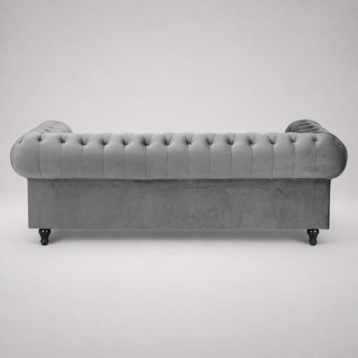 Chesterfield Pleat Velvet Fabric 3 Seater Sofa, Grey