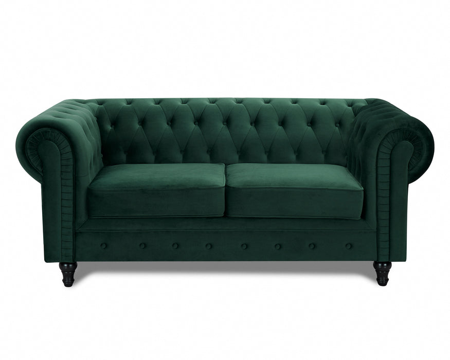 Chesterfield Pleat Velvet Fabric 2+3 Seater Sofa Set, Green Velvet