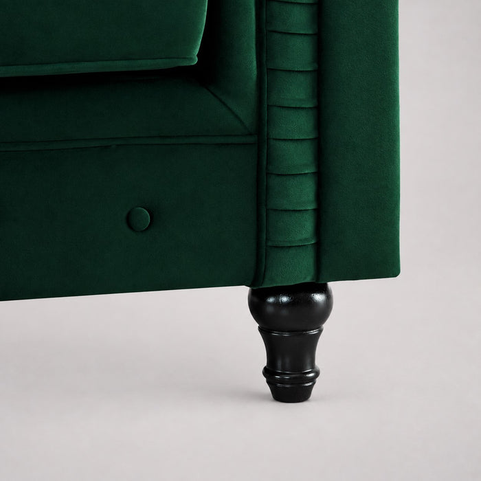 Chesterfield Pleat Velvet Fabric 2 Seater Sofa, Green