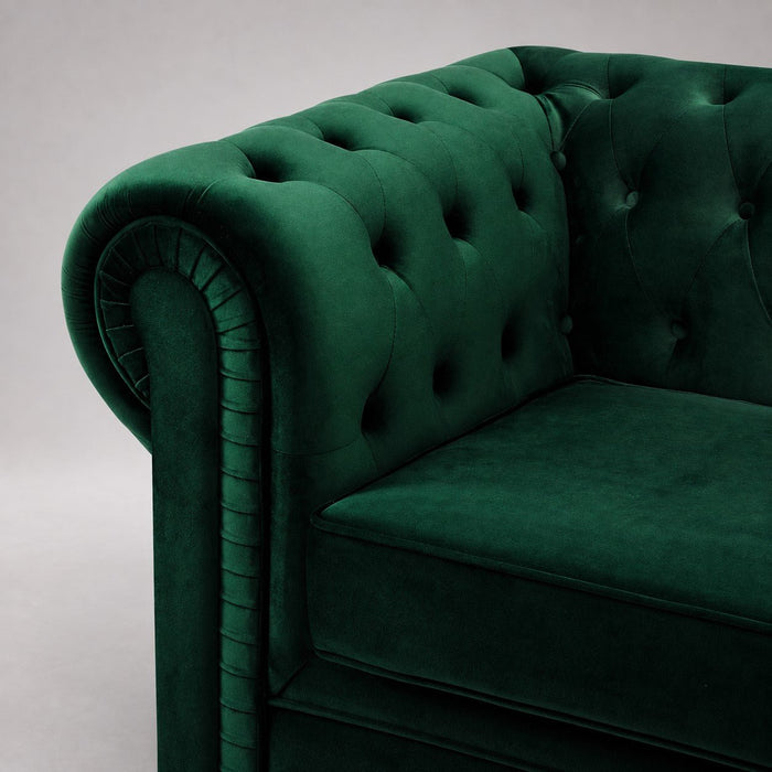 Chesterfield Pleat Velvet Fabric 2 Seater Sofa, Green