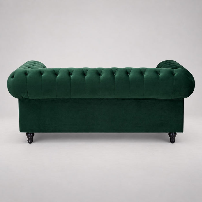 Chesterfield Pleat Velvet Fabric 2 Seater Sofa, Green