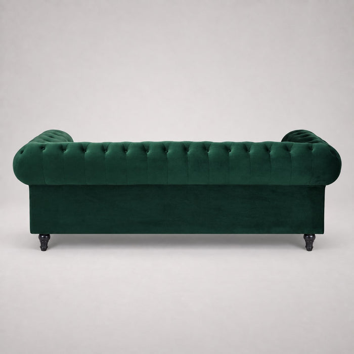 Chesterfield Pleat Velvet Fabric 3 Seater Sofa, Green