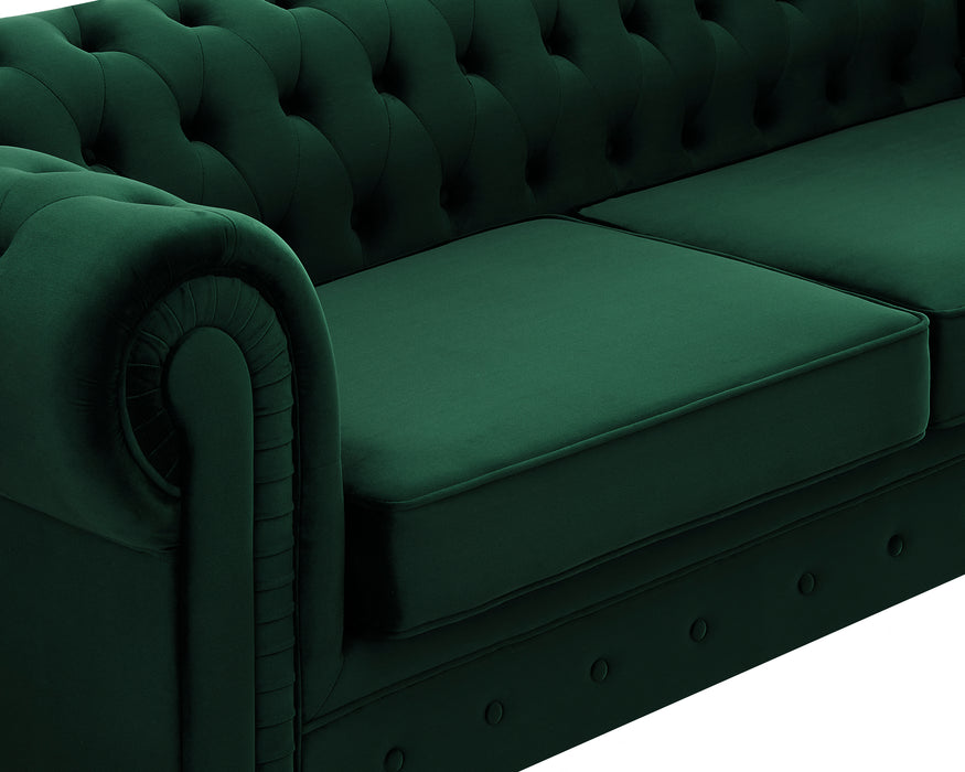 Chesterfield Velvet Fabric 3 Seater Sofa, Green