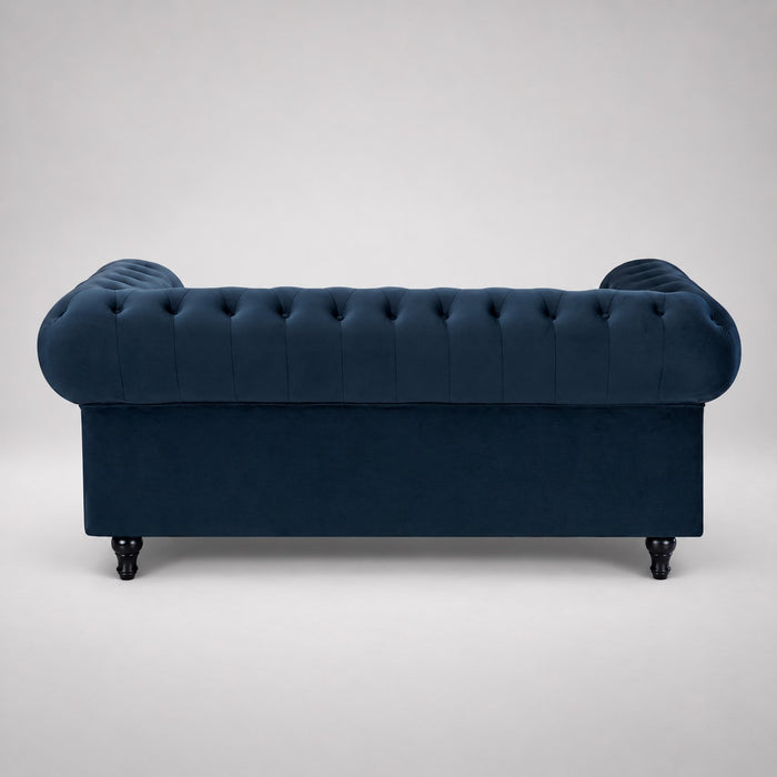 Chesterfield Pleat Velvet Fabric 2+3 Seater Sofa Set, Midnight Blue Velvet