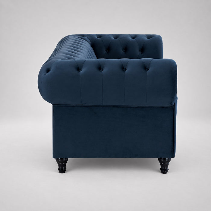 Chesterfield Pleat Velvet Fabric 2 Seater Sofa, Midnight Blue