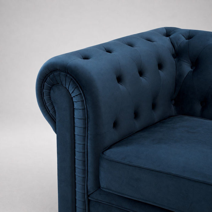 Chesterfield Pleat Velvet Fabric 2 Seater Sofa, Midnight Blue