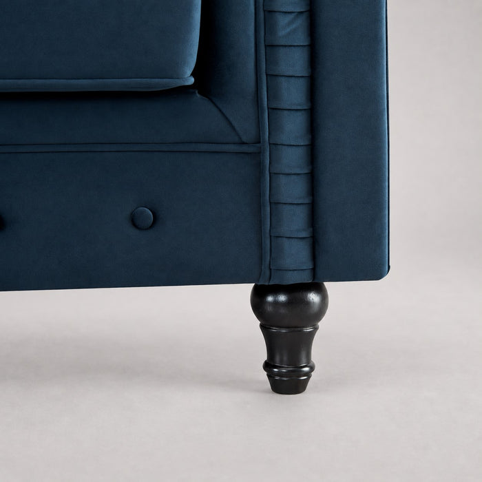 Chesterfield Pleat Velvet Fabric 2+3 Seater Sofa Set, Midnight Blue Velvet