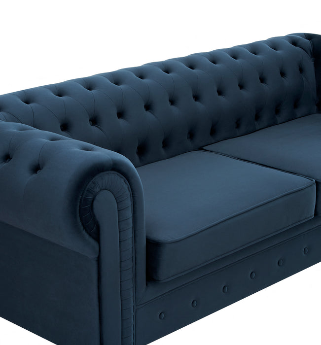 Chesterfield Velvet Fabric 3 Seater Sofa, Midnight Blue