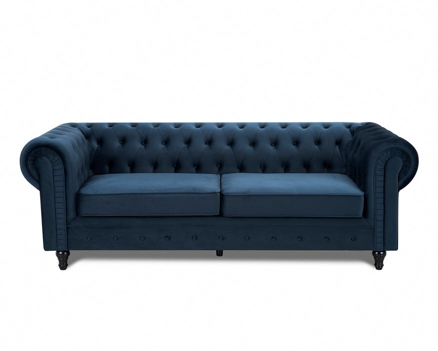 Chesterfield Pleat Velvet Fabric 2+3 Seater Sofa Set, Midnight Blue Velvet