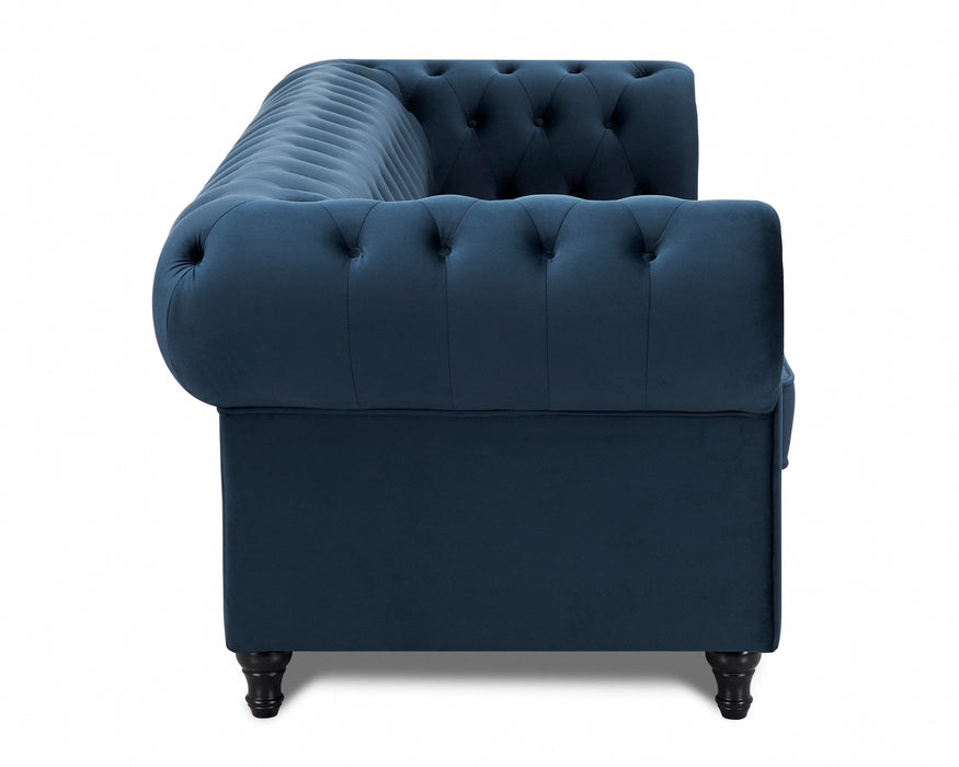 Chesterfield Pleat Velvet Fabric 2+3 Seater Sofa Set, Midnight Blue Velvet
