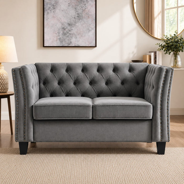 Chelsea Velvet Fabric 2 Seater Sofa, Light Grey