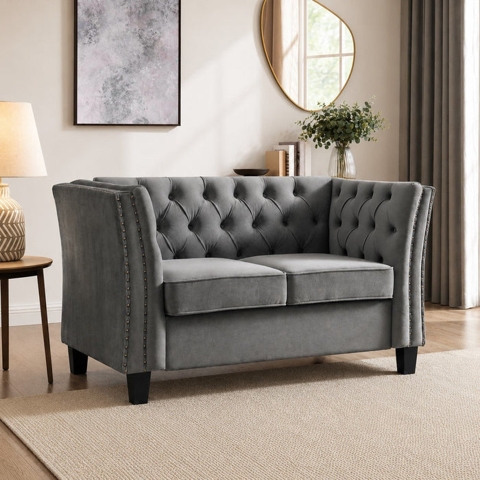 Chelsea Velvet Fabric 2 Seater Sofa, Light Grey