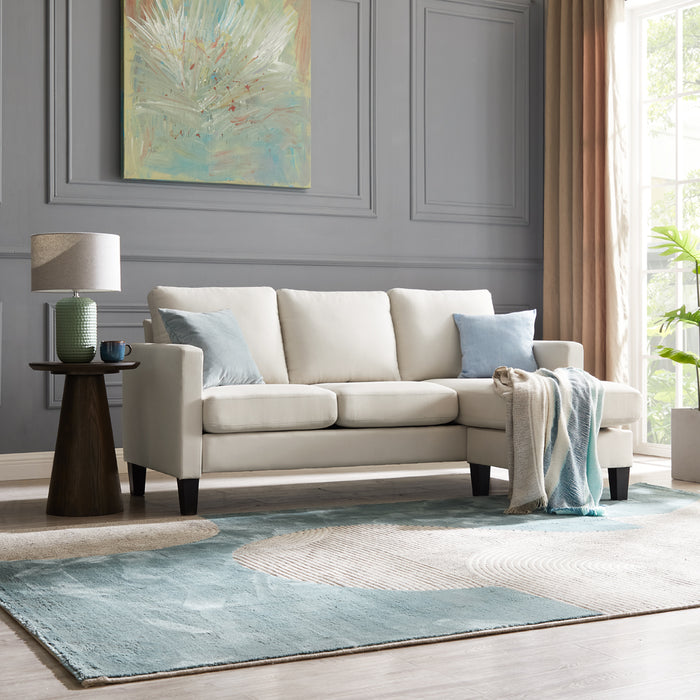 Leah 3 Seater Fabric Sofa L-Shaped Chaise Left Or Right Hand Corner With Black Legs, Cream