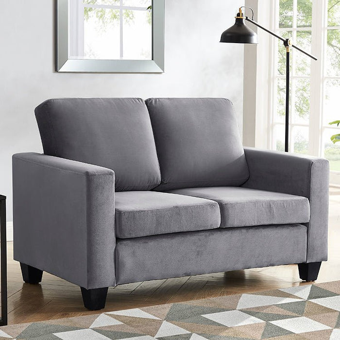 Stylish Dakota 2-Seater Sofa Grey Velvet Home Detail - Main Image