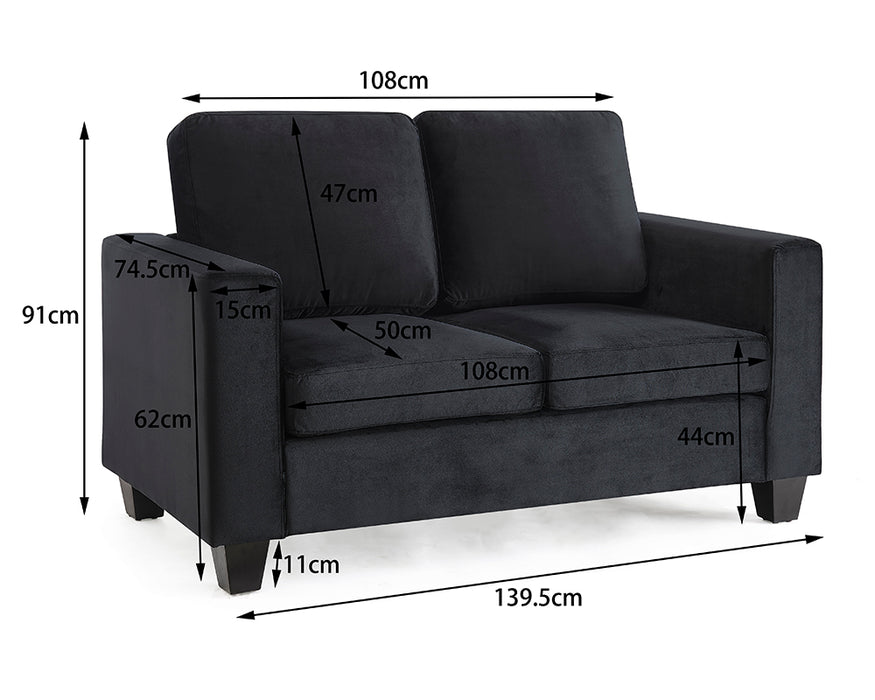 Dakota 2 Seater Black Velvet Fabric Sofa