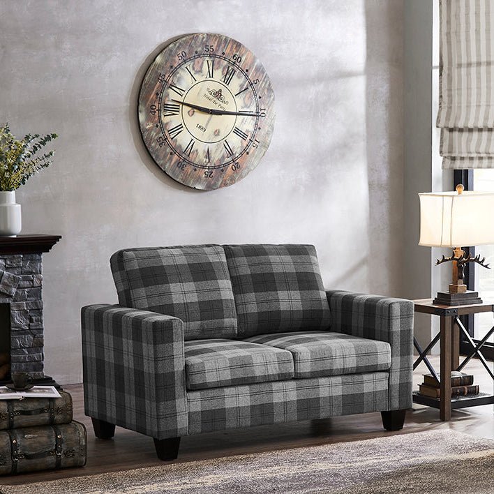 Dakota 2Seater Sofa Grey Tartan Fabric Home Detail