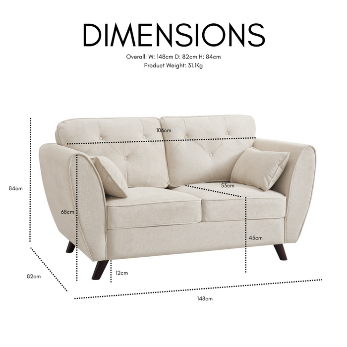 Monroe 2 Seater Sofa, Cream Linen