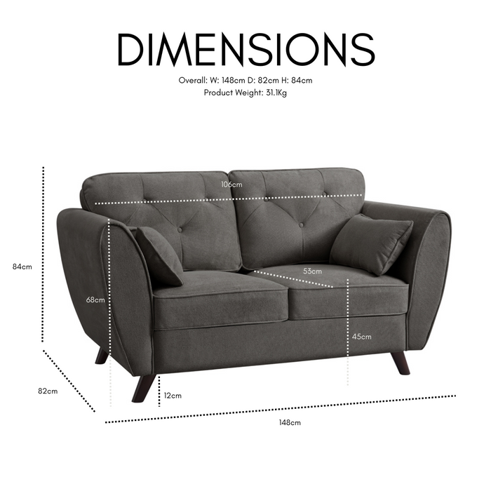 Monroe 2 Seater Sofa, Dark Grey Linen