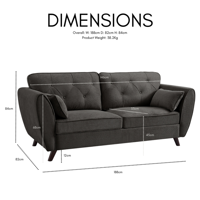 Monroe 3 Seater Sofa, Dark Grey Linen