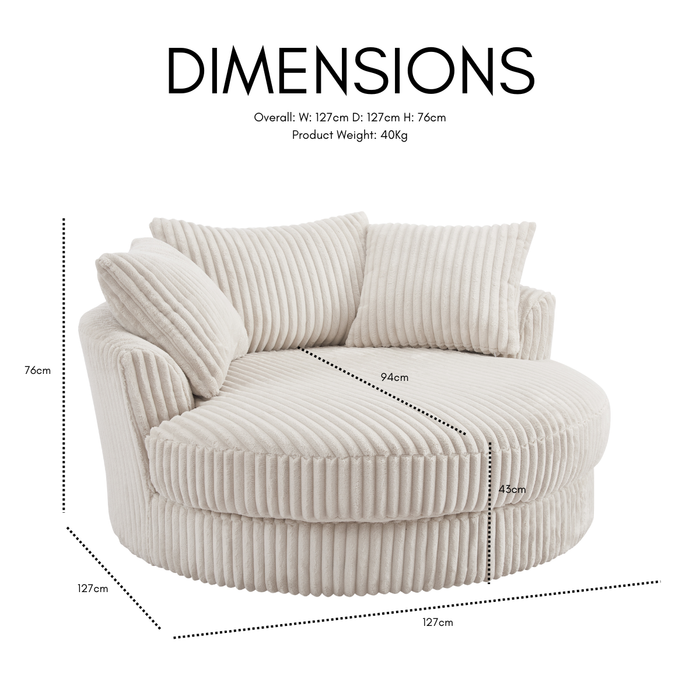 Skyler Swivel Loveseat, Cream Teddy Jumbo Cord