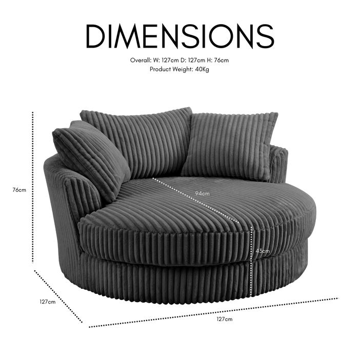 Skyler Swivel Loveseat, Dark Grey Teddy Jumbo Cord