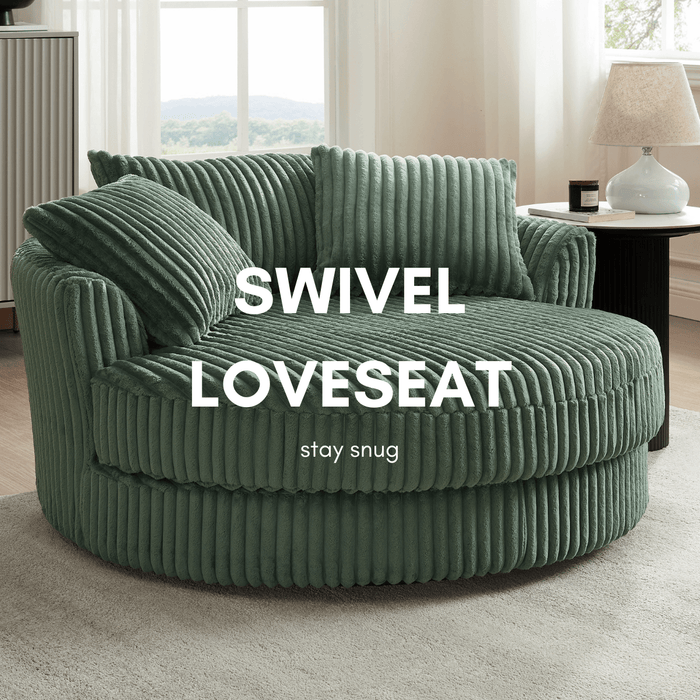 Skyler Swivel Loveseat Green Teddy Jumbo Cord Home Detail UK