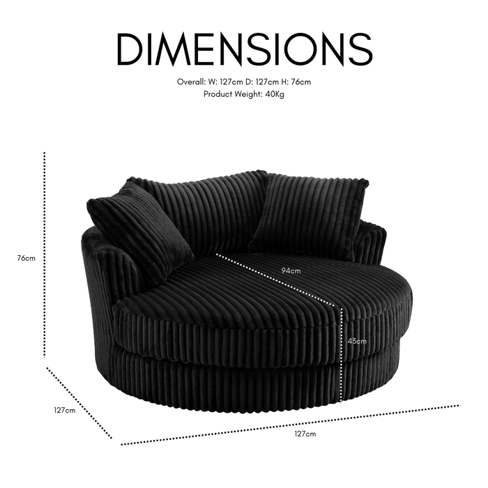 Skyler Swivel Loveseat, Black Teddy Jumbo Cord
