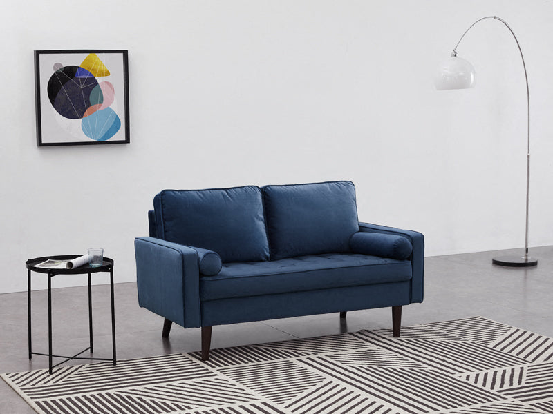 Scott Velvet 2 Seater Luxury Upholstered Cushion Sofa , Blue