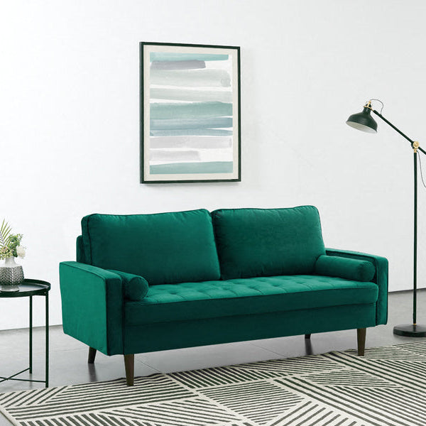 Scott Velvet 3 Seater Luxury Upholstered Cushion Sofa , Green