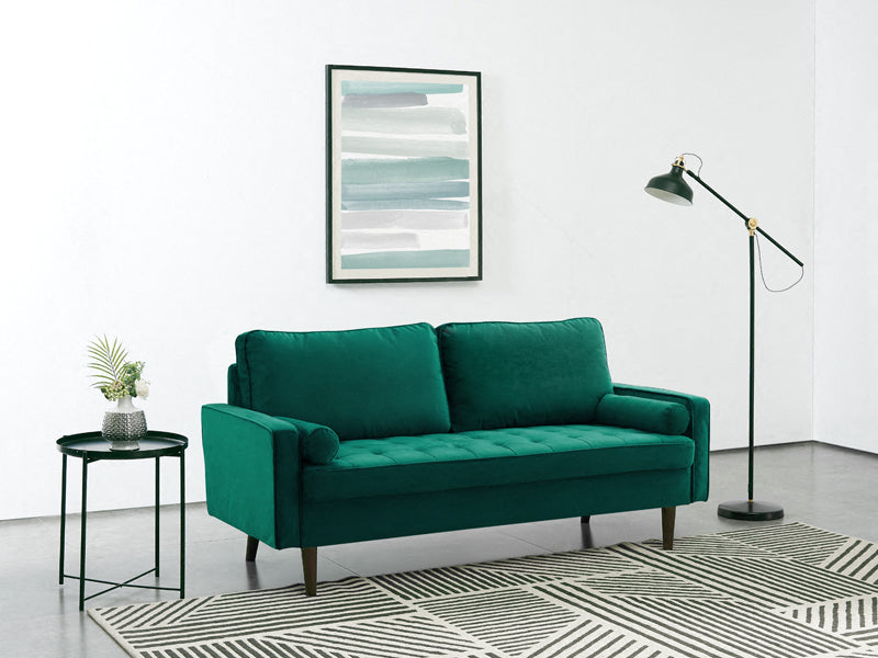 Scott Velvet 3 Seater Luxury Upholstered Cushion Sofa , Green